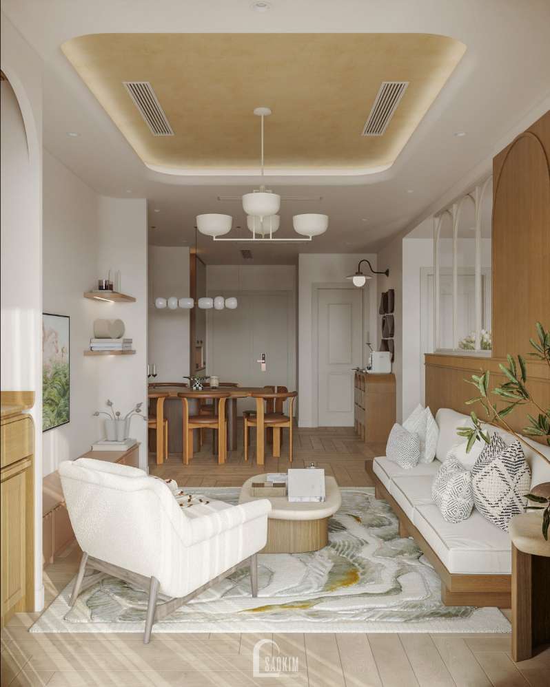 Thiết kế phòng khách chung cư 3 ngủ phong cách Modern Japandi dự án Viha Complex Leciva - Nét ấm trong nhịp sống hiện đại